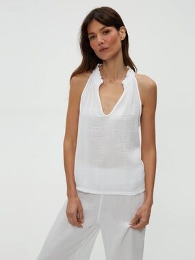 Michael Stars White Viola Gauze V-Neck Top